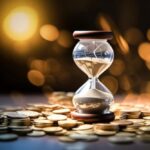 Ampulheta sobre moedas douradas, representando o tempo como fator determinante na rentabilidade do Tesouro Prefixado e a importância do vencimento para o investimento